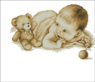 

"Baby and Bear"14ct Counted Cross Stitch Baby Cartoon Lovely Needlework Embroidery Kits Paintings Diy Handcraft Room Decoration