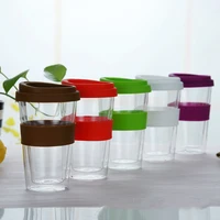 400ml transparent coffee cup with silicone cover thick double glass travel coffee mug travel mug with lid modern