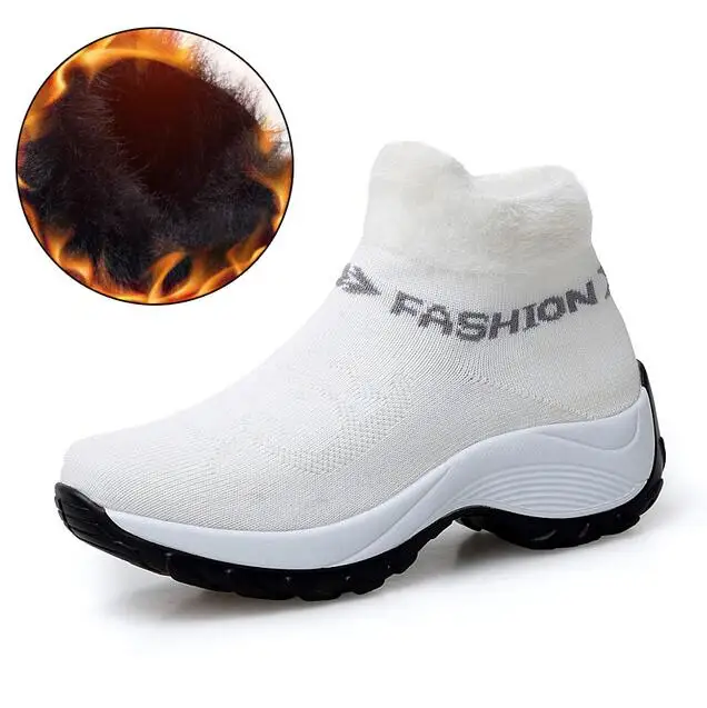 Зимние женские ботинки размера плюс 26 см Ботильоны на платформе с теплым мехом