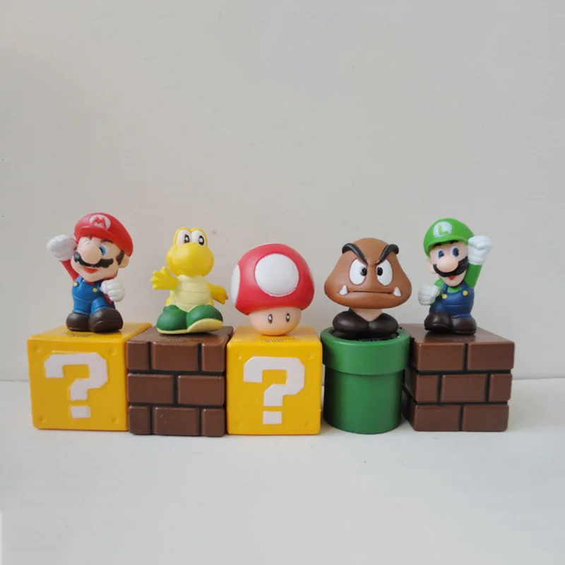Аниме 5 шт./компл. Super Mario Bros Bundle Blocks Марио Гумба Луиджи коопа троопа и Гриб мини ПВХ