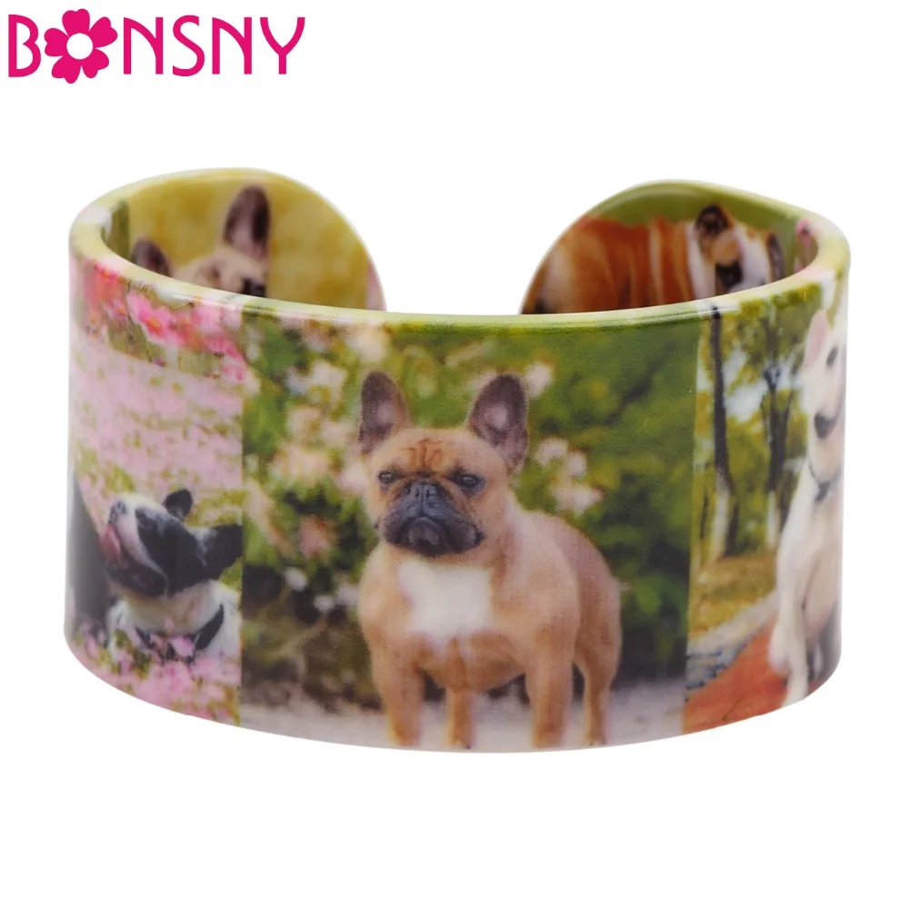 

Bonsny Acrylic Wide Bulldog Pug Dog Pattern Bracelet Bangles Novelty Animal Craft Jewelry For Women Girls Pet Lovers Gift Bijoux