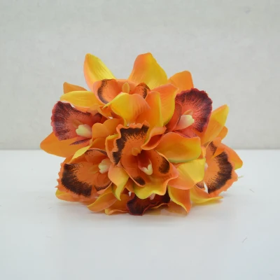 Orange 7 цветочных головок/шт многоцветные искусственные декоративные орхидеи, шелковые цветы цимбидия для украшения дома, вечерние - Цвет: Orange