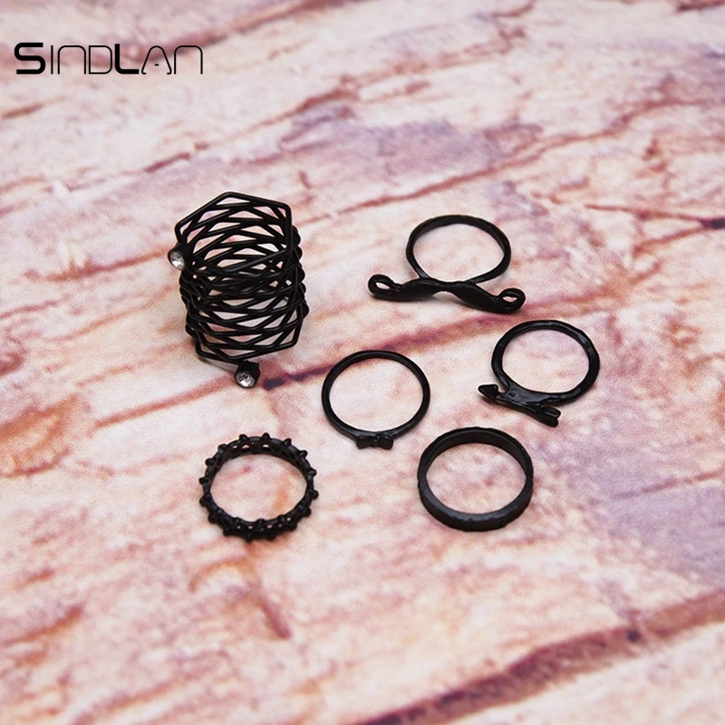 Sindlan кольцо Мода 6 шт./компл. панк черный полый геометрический сетчатый