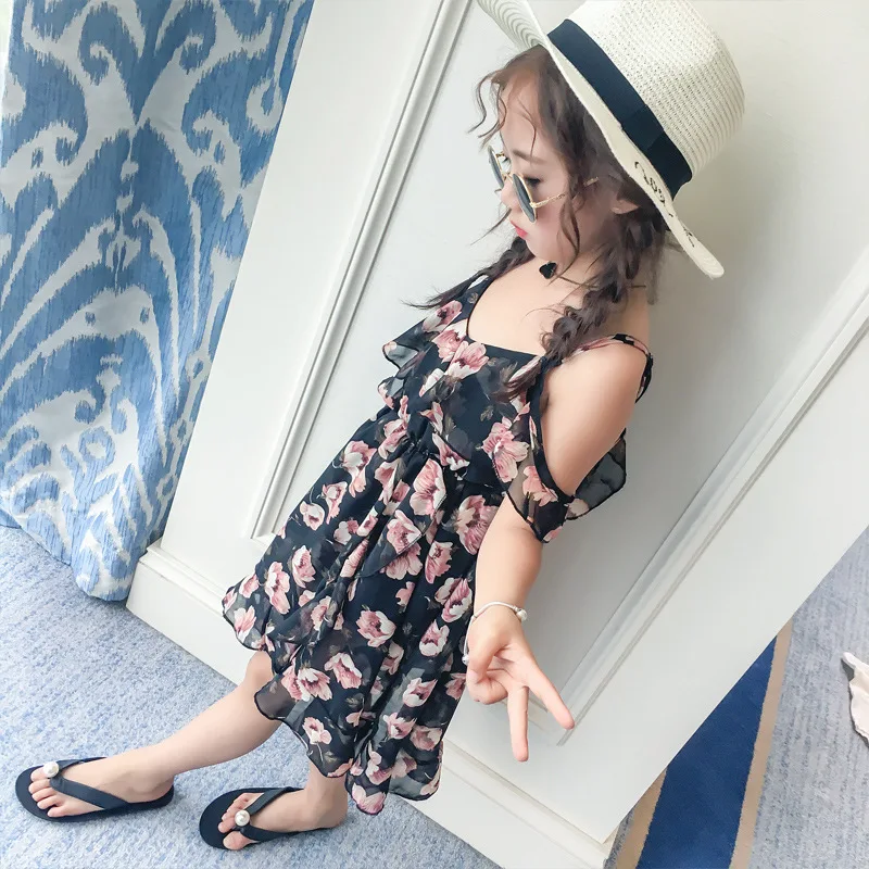 2017 Летнее цветочное платье для девочек шифоновые пляжные платья принцессы