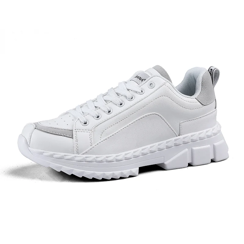 White Weweya новые кроссовки из pu кожи Для мужчин плюс Размеры лоскутное Дизайнерская обувь на не сужающемся книзу массивном дышащая обувь на платформе Повседневное Мужская обувь с принтом - Цвет: White