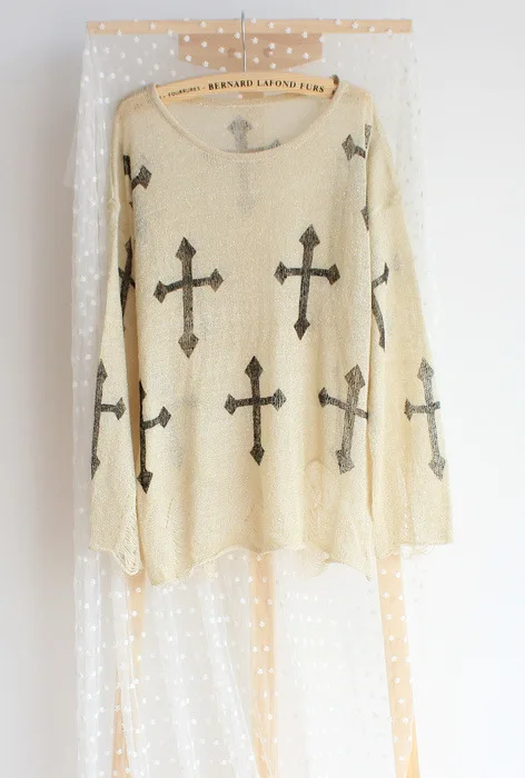 Модный рваный свитер с перекрестными отверстиями | Женская одежда