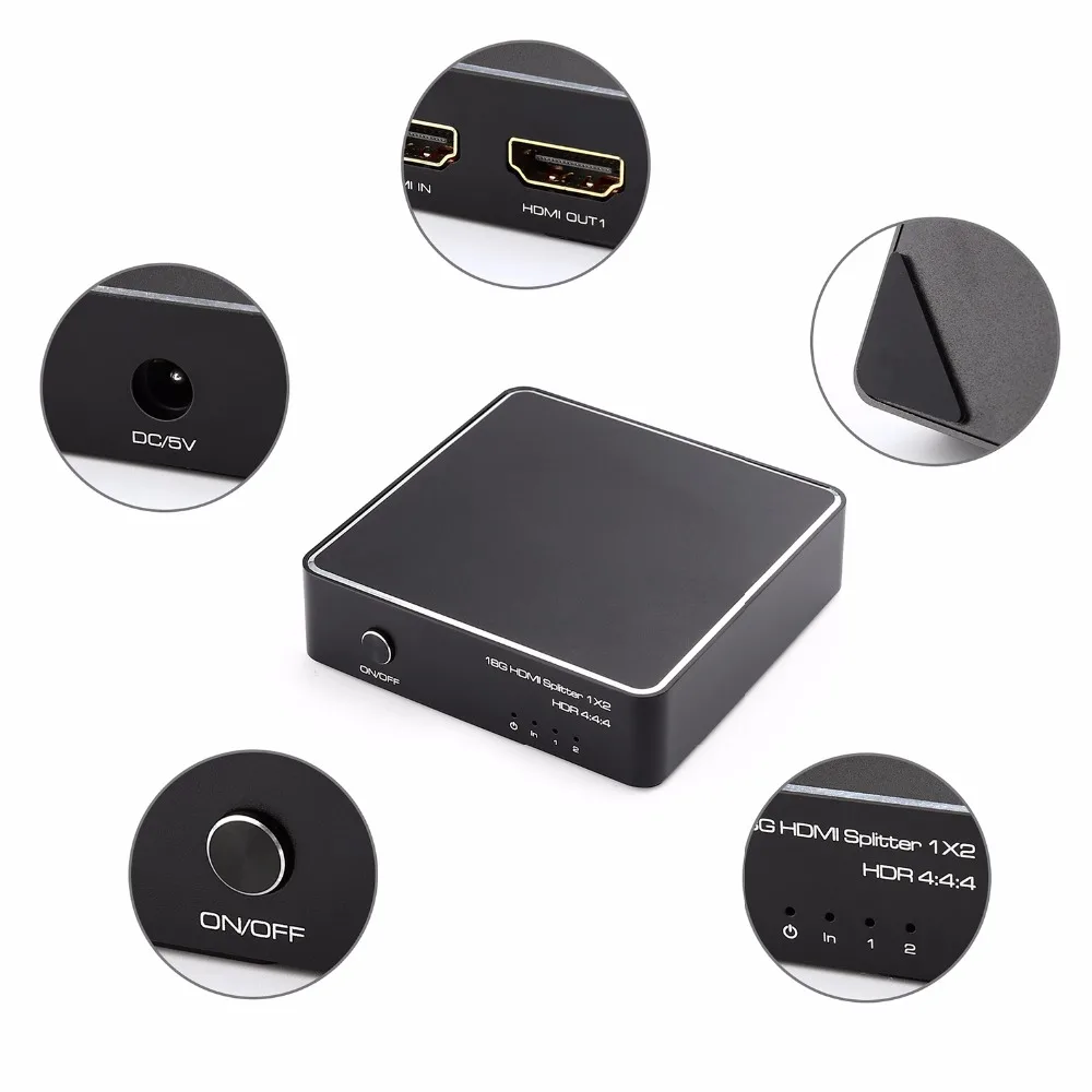 1x2 HDMI 2,0 сплиттер 4K 60HZ HDR 4:4:4 с HDCP 2,2 18 Гбит/с EDID 3D-1 в 2 выход для ТВ монитора общий экран сигнала