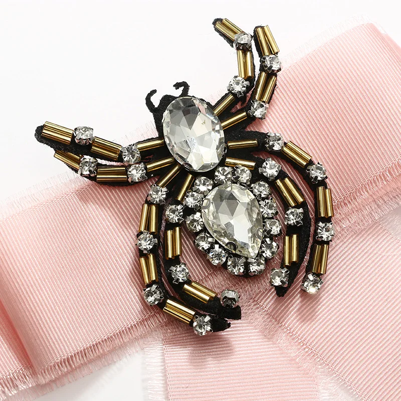 Bohemian Fabric Bowknot Brooches For Women Bow Neck Tie Inlay Rhinestone Spider Brooch Wedding Party Clothing Accessories Broche | Украшения