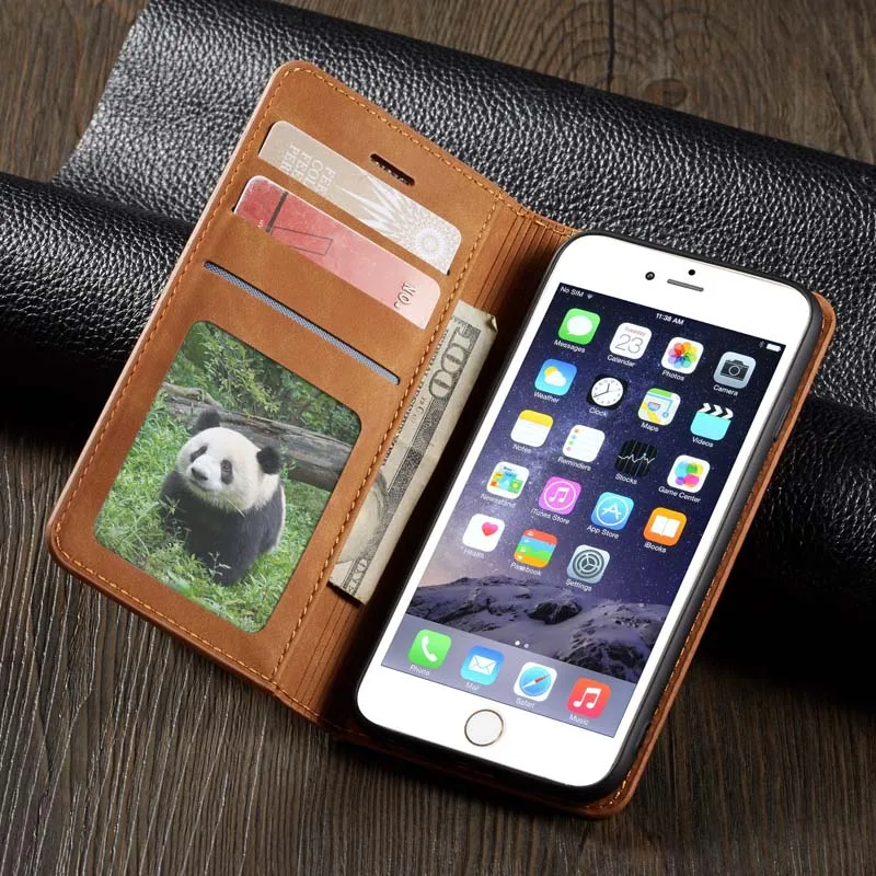 Чехол для карт iPhone 6 S Plus роскошный простой Магнитный Флип кошелек винтажная