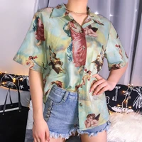 vintage aesthetic cupid angel print women blouse shirt cardigan short sleeve summer top graphic blouse women clothes 2021 new