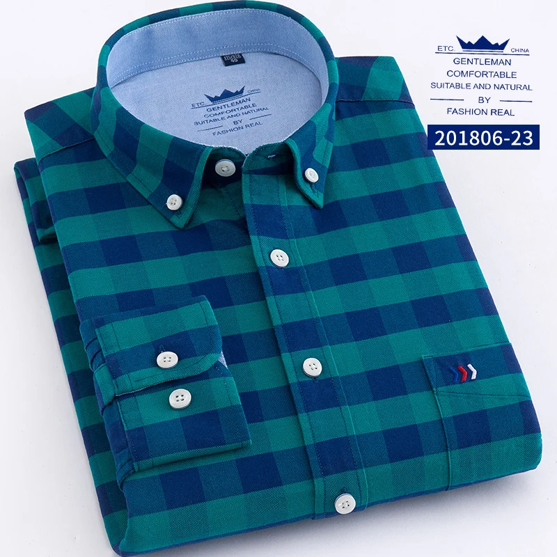 Мужские рубашки с длинным рукавом, облегающие, 5XL, хлопок, Оксфорд, мужские Рубашки, Топы, мужские рубашки в полоску, мужские рубашки в клетку, camisa social - Цвет: 1806 23 plaid