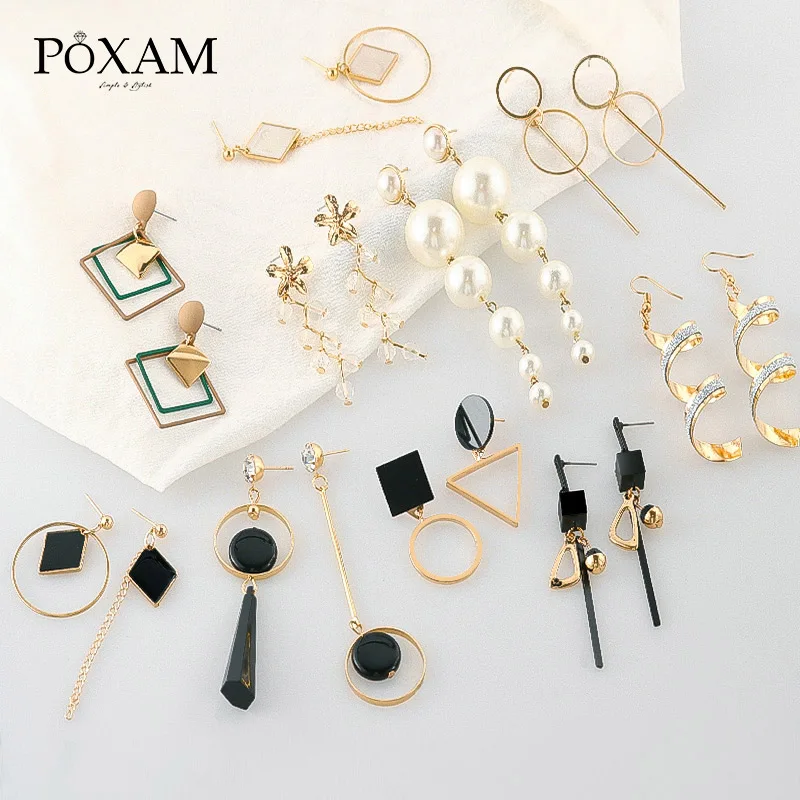 Женские винтажные серьги подвески POXAM летние разноцветные акриловые золотого
