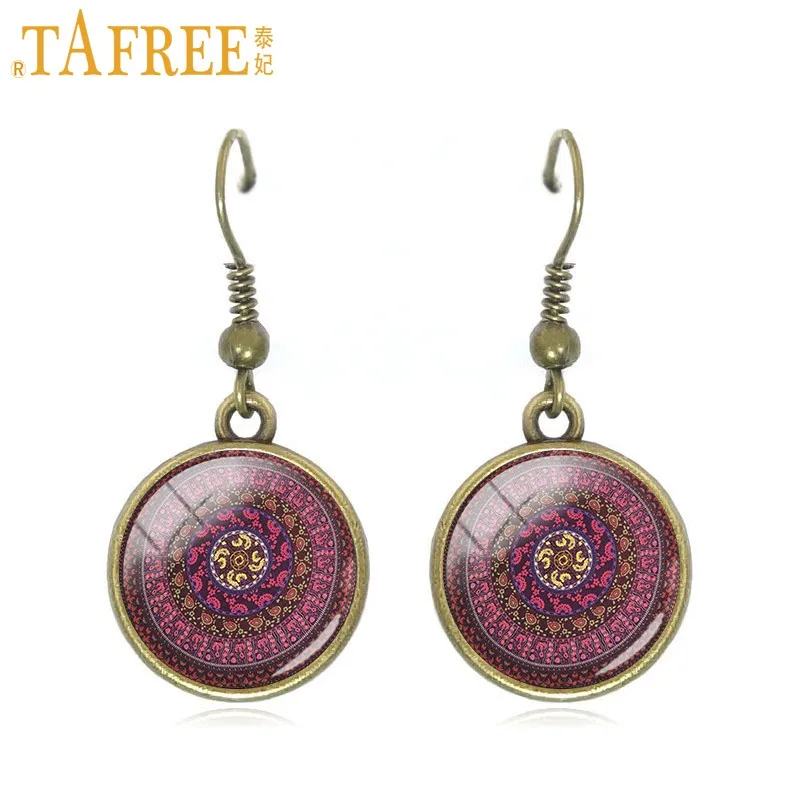 A455 TAFREE Хиппи Мандала серьги помпоном Bohemian Paisley медитации висячие серьги стекляный с картинкой художественное оформление круглый ювелирные изделия A448 - Окраска металла: A455