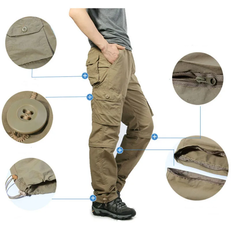 

ZXQYH Summer Men Quick Dry Cargo Pants Multi Pockets Removeable Pants Trekking Hiking Camping Trousers Military Tactical Pants