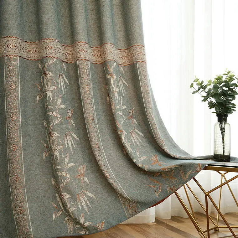 Color No.4 Curtain Хлопок белье жаккардовые затемняющие шторы дверные рамы для гостиная кухня спальня Окна Современные листья/цветочный - Цвет: Color No.4 Curtain