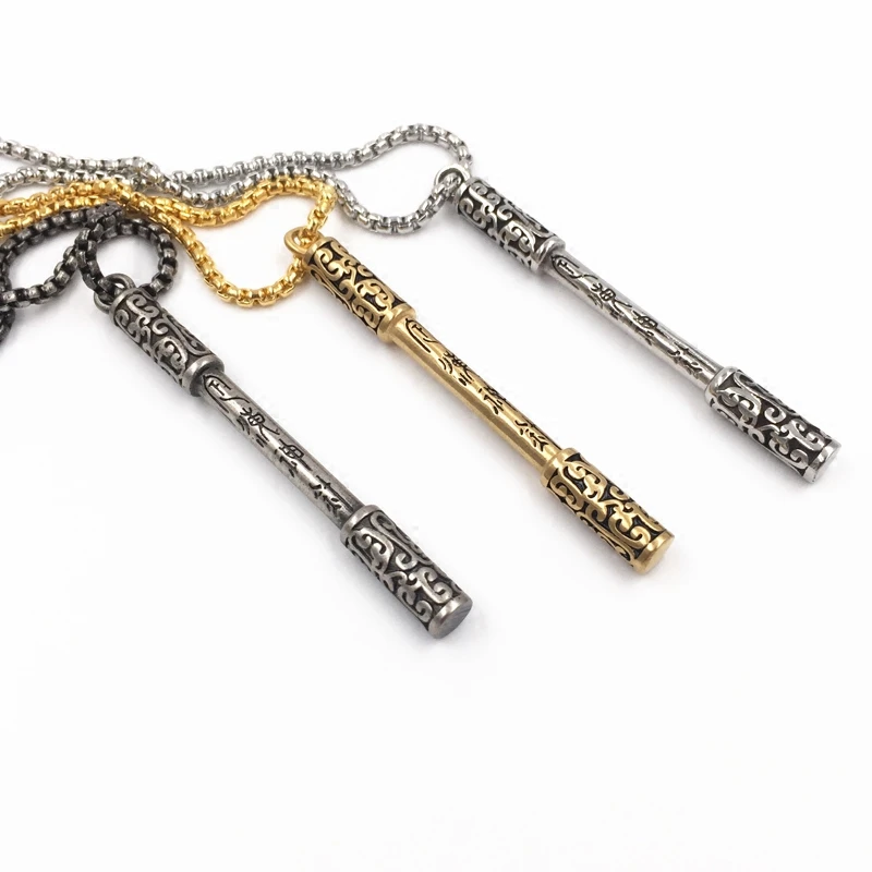 Vintage Men's Long Chain Stainless Steel Necklace Retro Monkey King Bar Pendants Necklaces Choker Women Men Couple Jewelry | Украшения