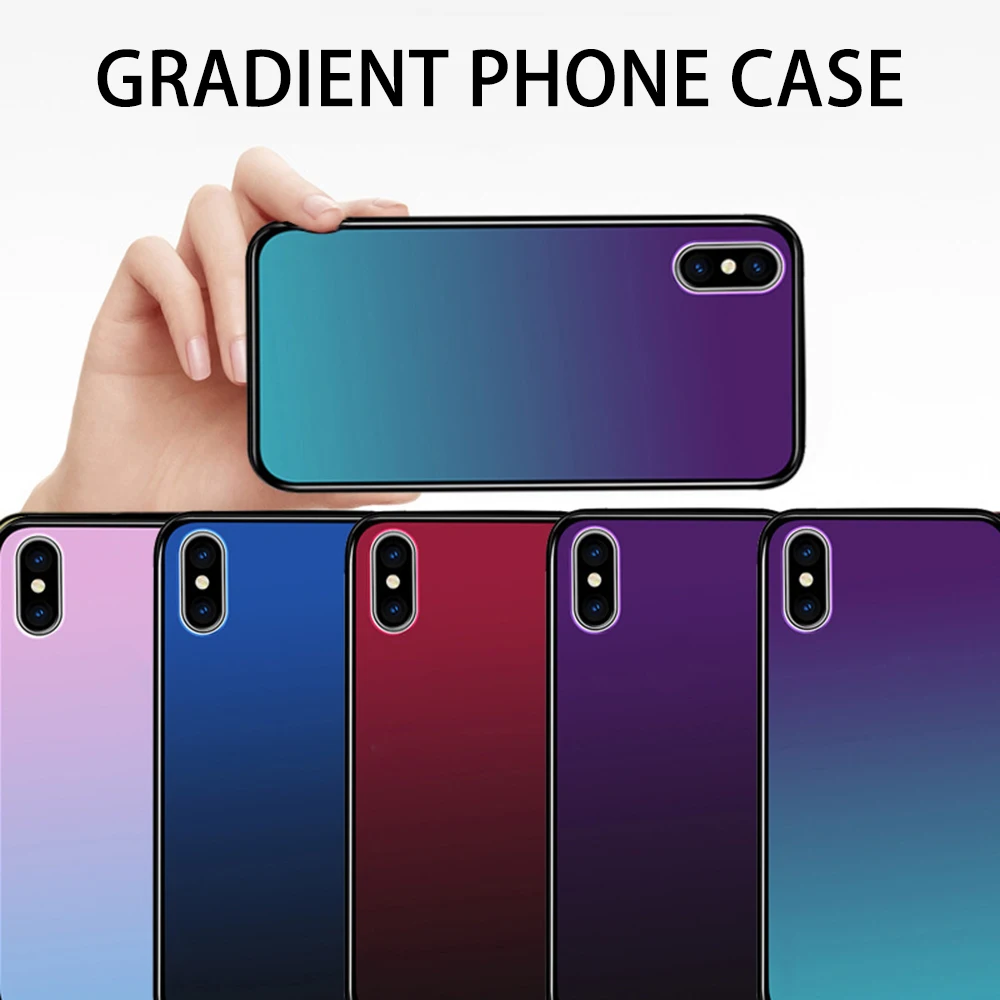 Закаленное стекло чехол для iPhone 7 8 X XS XR 6 6 S плюс градиент Цвет Blue Ray Аврора кожи задняя крышка для iPhone XS Max XR чехол