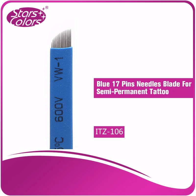 

Hot Sell 100 pcs Disposable Goods Make up eyebrow Tattoo Blade Needles Blue Series 0.20 mm thickness 17 Pins