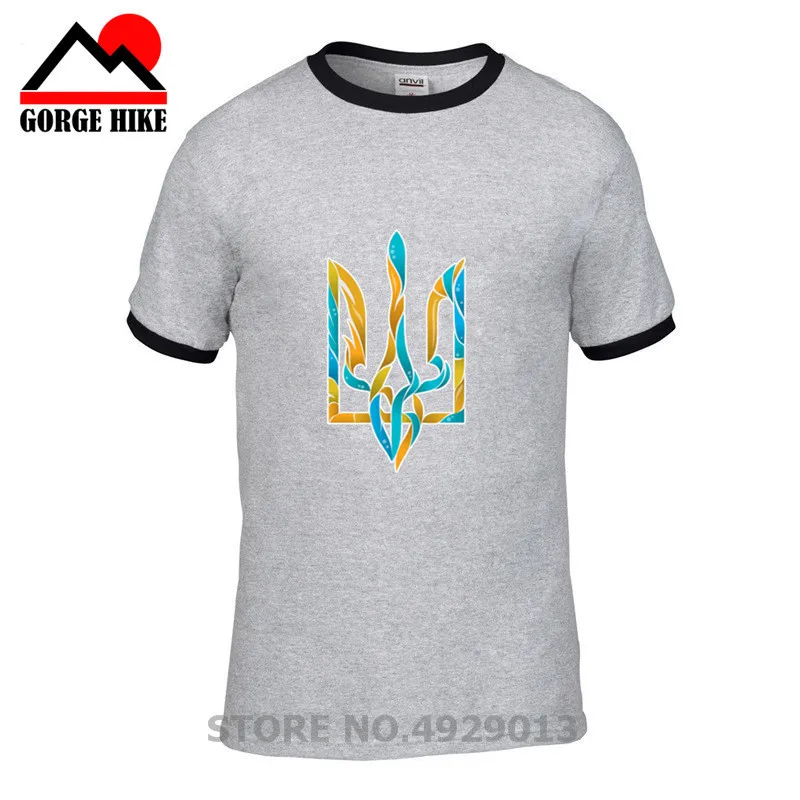 Креативная синяя желтая футболка с изображением украинского тридана Мужская