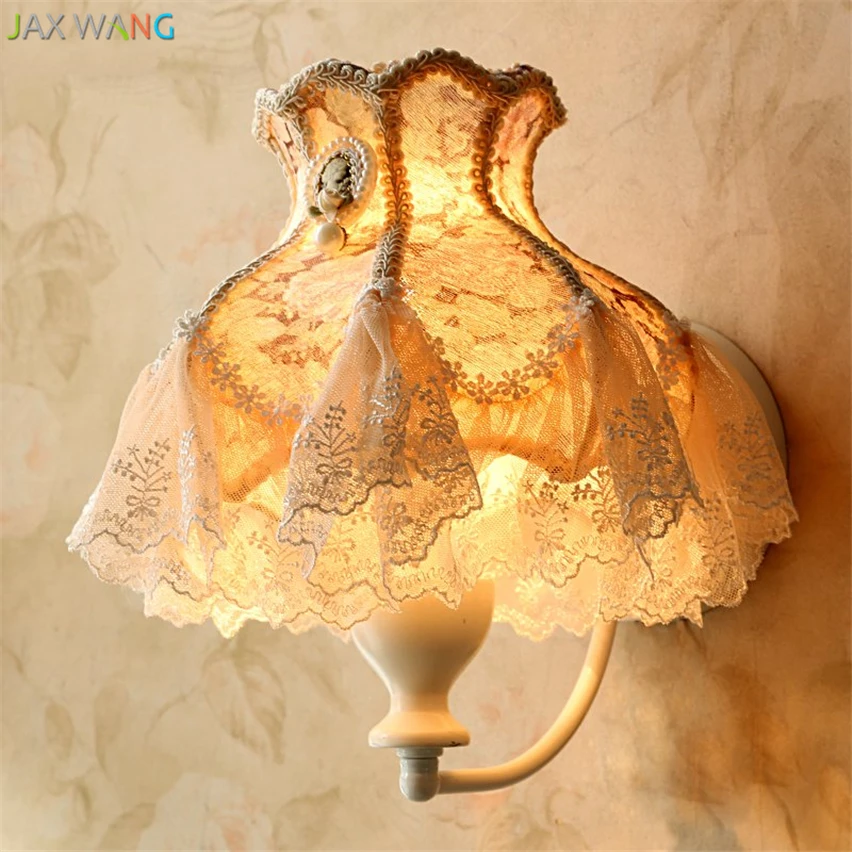Lace Fabric Led Wall Lamp Princess Lights for Children Room Girl Bedroom Bedside Lamps Home Lighting Wedding Fixtures Decor | Лампы и