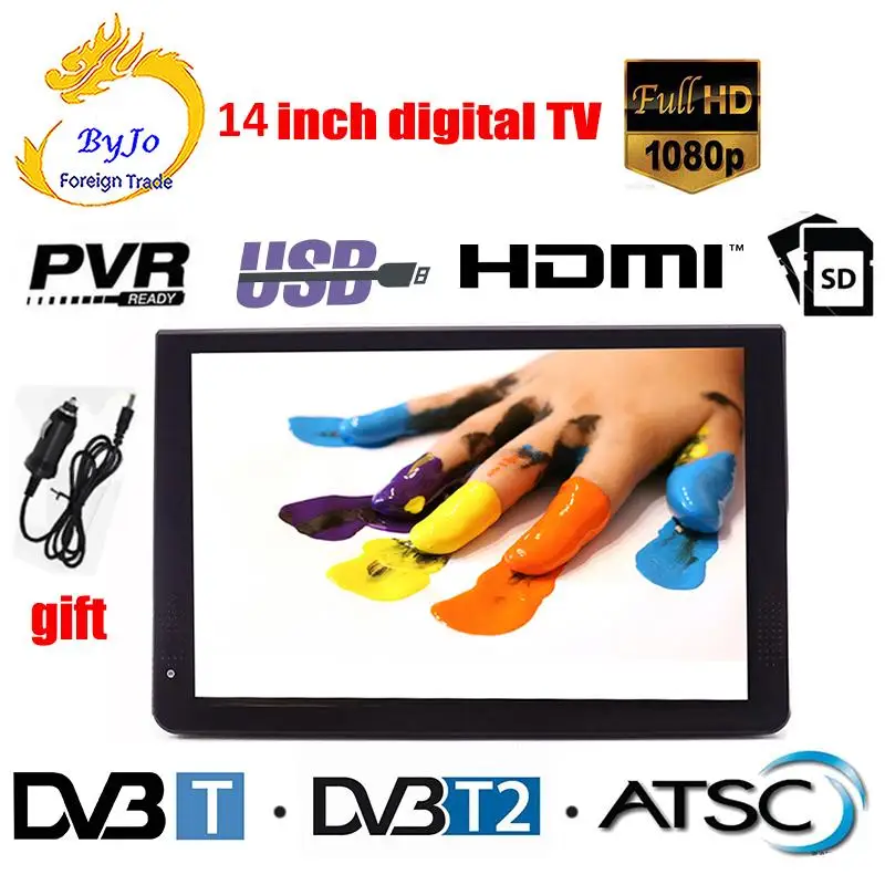 LEADSTAR D14 14 дюймов светодиодный ТВ цифровой плеер AC3 DVB-T T2 аналоговый ATSC Портативный ТВ Поддержка HDMI USB TF ТВ программы автомобильное зарядное устройство подарок