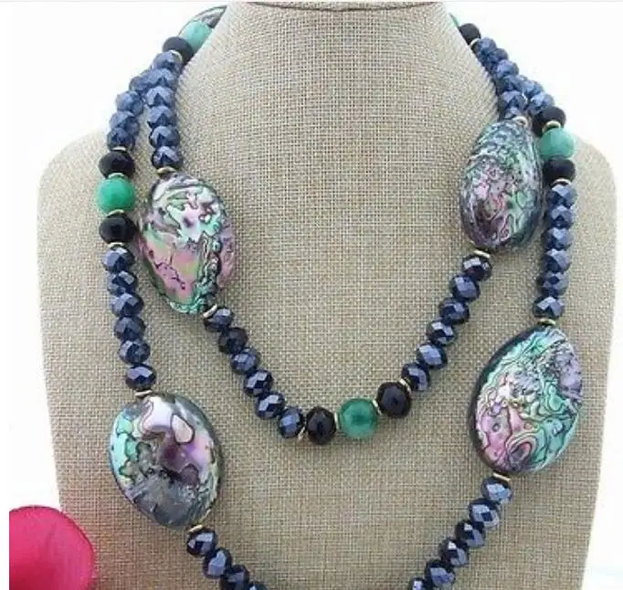 Комплект из колье и серёг с черными бусинами 46 дюймов|crystal necklace earrings set|necklace earring