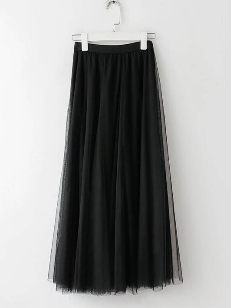 

2020 Spring New Arrival Korean Style Sweet Long Skirts For Women High Waist Tulle Skirt Fairy Pleated Skirt Black Free Shipping
