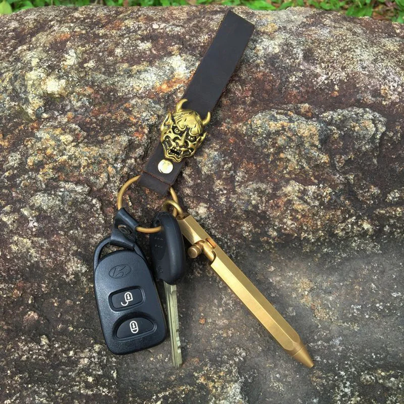 Online 5 Pcs Buatan Tangan Mini Gun Berbentuk Kuningan Pena, Solid Saku Portabel Tembaga Liontin Pulpen Pena Taktis Pertahanan Diri EDC