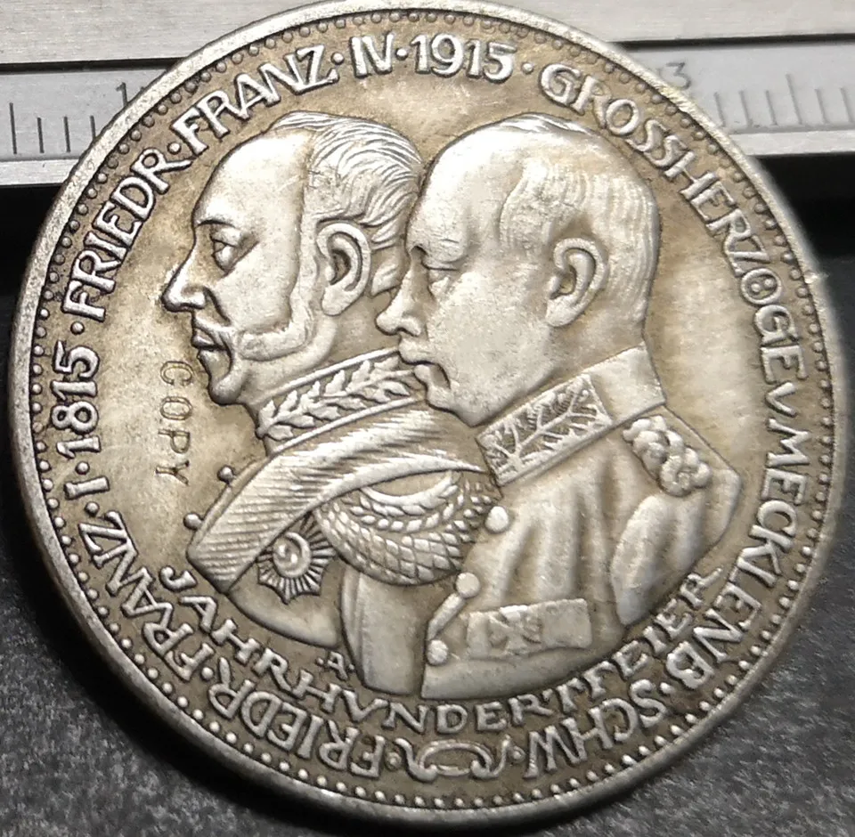 Копия монеты, Посеребренная, 1915 г., Великое княжество Мекленбург-Шверин, 3 знака