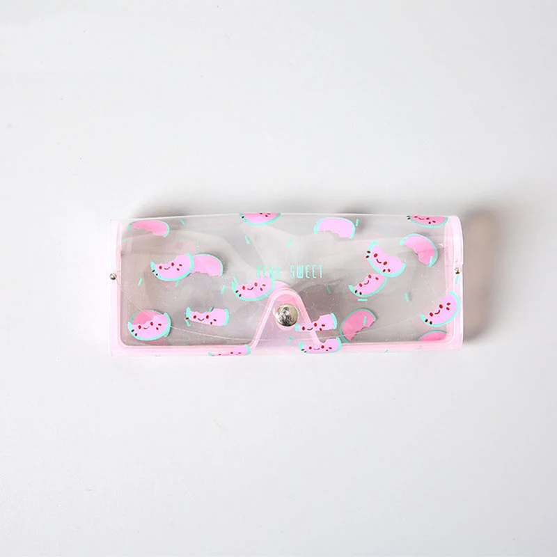 Watermelon Принт с героями мультфильмов Kawaii, прозрачный Пластик очки протектор чехол с металлическими кнопками солнцезащитные очки коробка фрукты животные Карандаш Чехол сумка для хранения - Цвет: Watermelon