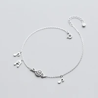 cute music note 925 sterling silver charm anklets for women barefoot leg chain ankle foot bracelet girls lady summer jewelry