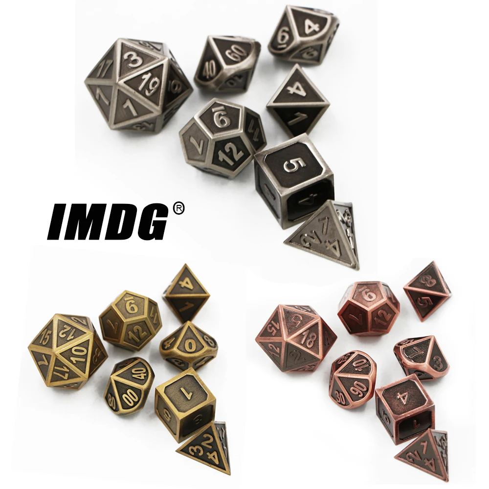 IMDG 7 шт./компл. креативные RPG игровые кубики многогранные металлические DND резьба