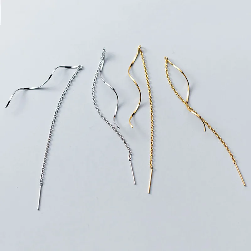 INZATT Real 925 Sterling Silver Long Wave chain Tassel Drop Earrings For Elegant Women Party Fine Jewelry 2019 Accessories Gift | Украшения