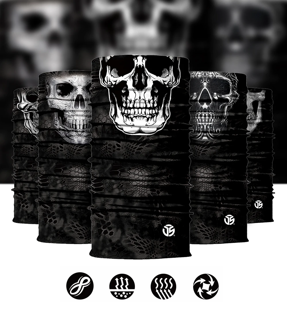 3D Skull Ghost Balaclava Neck Gaiter Motorcycle Bandana Head Shield Skeleton Moto Biker Tube Scarf Headband Half Face Mask Men