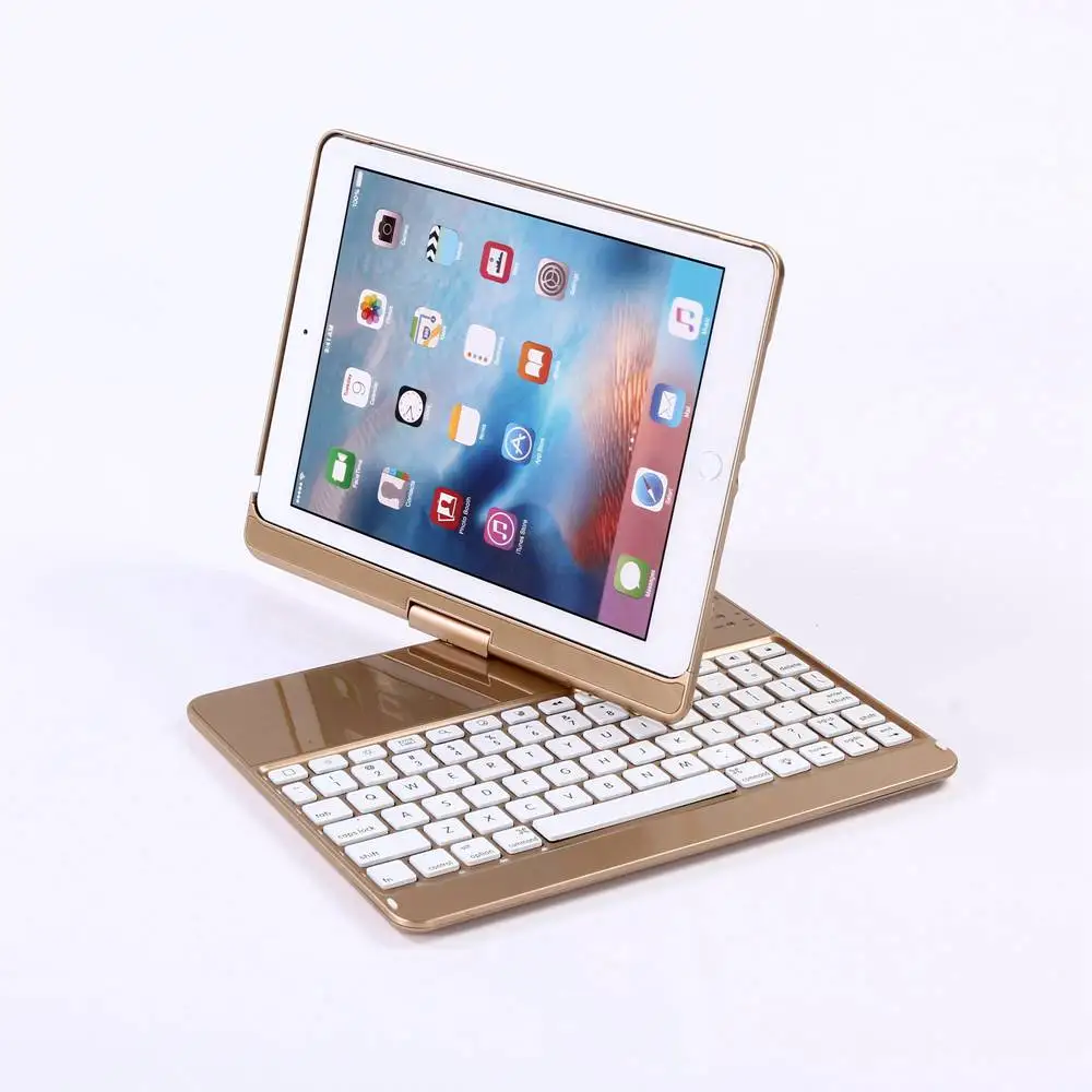 Для iPad Pro 9,7 360 градусов вращение беспроводной Bluetooth клавиатура чехол с 7 цветов светодиодный подсветка - Цвет: Золотой