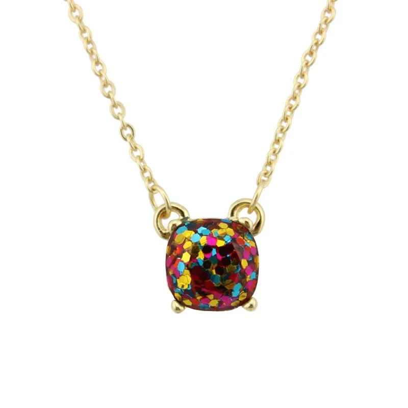 

14 Colors Option ZWPON Fashion Mini Square Glitter Necklace Women Rainbow Opal Choker Necklace Jewelry Wholesale