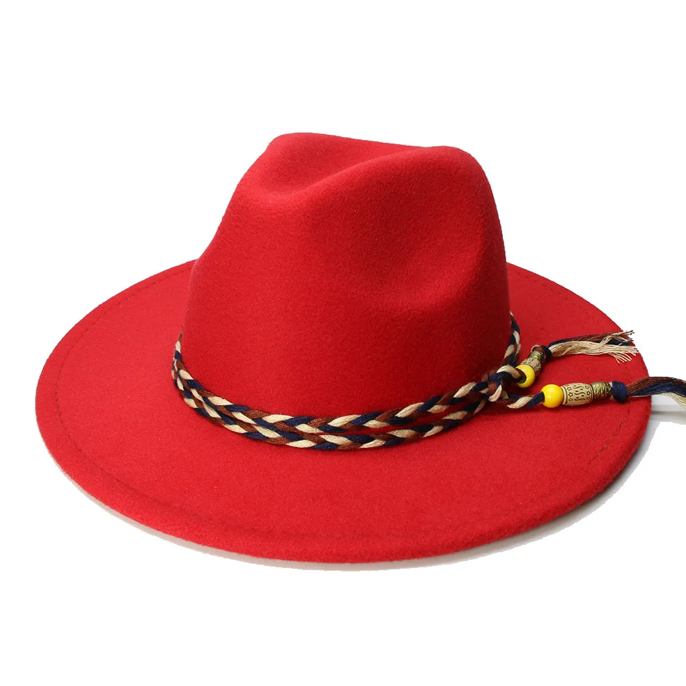 

LUCKYLIANJI Retro Kid Child Vintage 100% Wool Wide Brim Cap Fedora Panama Jazz Bowler Hat Tassel Knit Band(54cm/Adjusted)