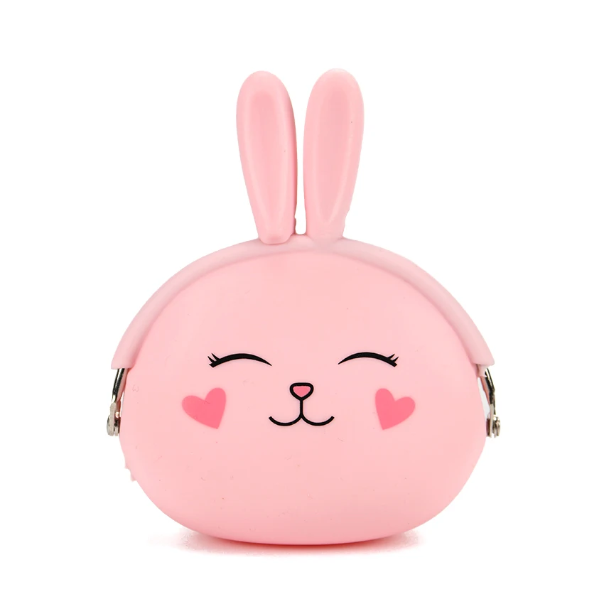 Pink Кавайный модный кошелек для монет, милый мультипликационный кролик в стиле кавай, маленький кошелек для женщин и девочек, мягкая силиконовая сумка для монет, подарок для детей - Цвет: Pink