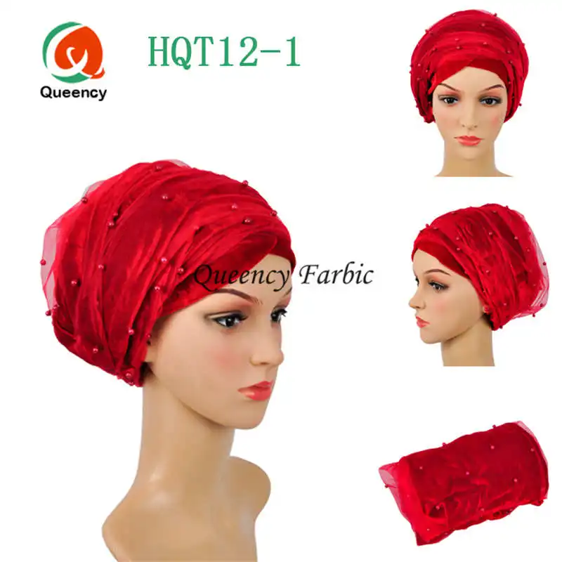 HQT12 New arrival!!Fashion African turban with besds net lace Indian headtie/scarf/turban Width 72&quot*22&quot for wedding or party. | Дом и