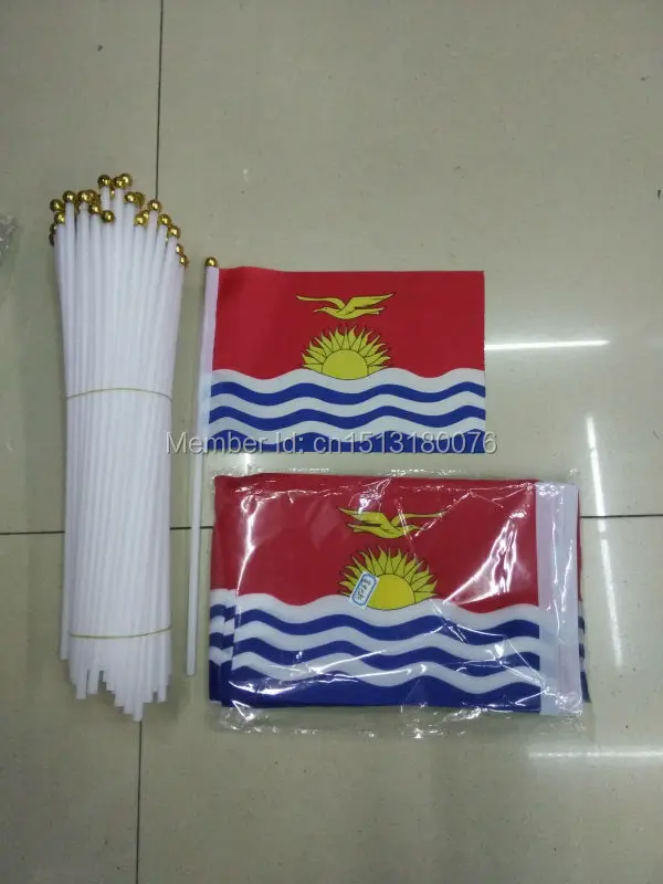 

100 PCS/ lot Promotion Wholesale Small Kiribati Hand Waving National Flag 14*21cm #8 Polyester Flag