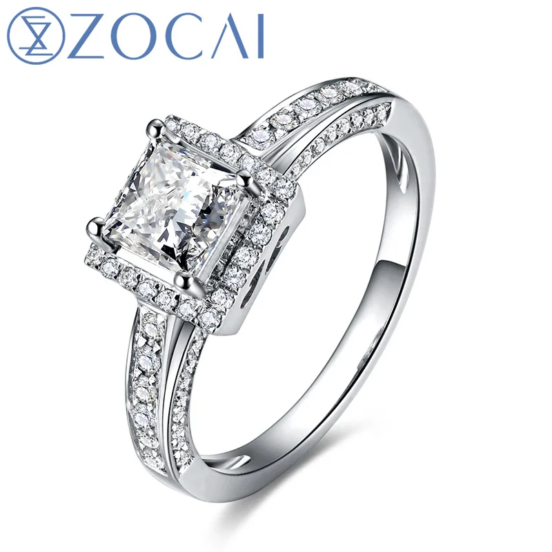 

ZOCAI PETITE CATHEDRAL PAVE HALO 0.9 CT NATURAL H / VVS PRINCES CUT 18K WHITE GOLD DIAMOND RING W03668