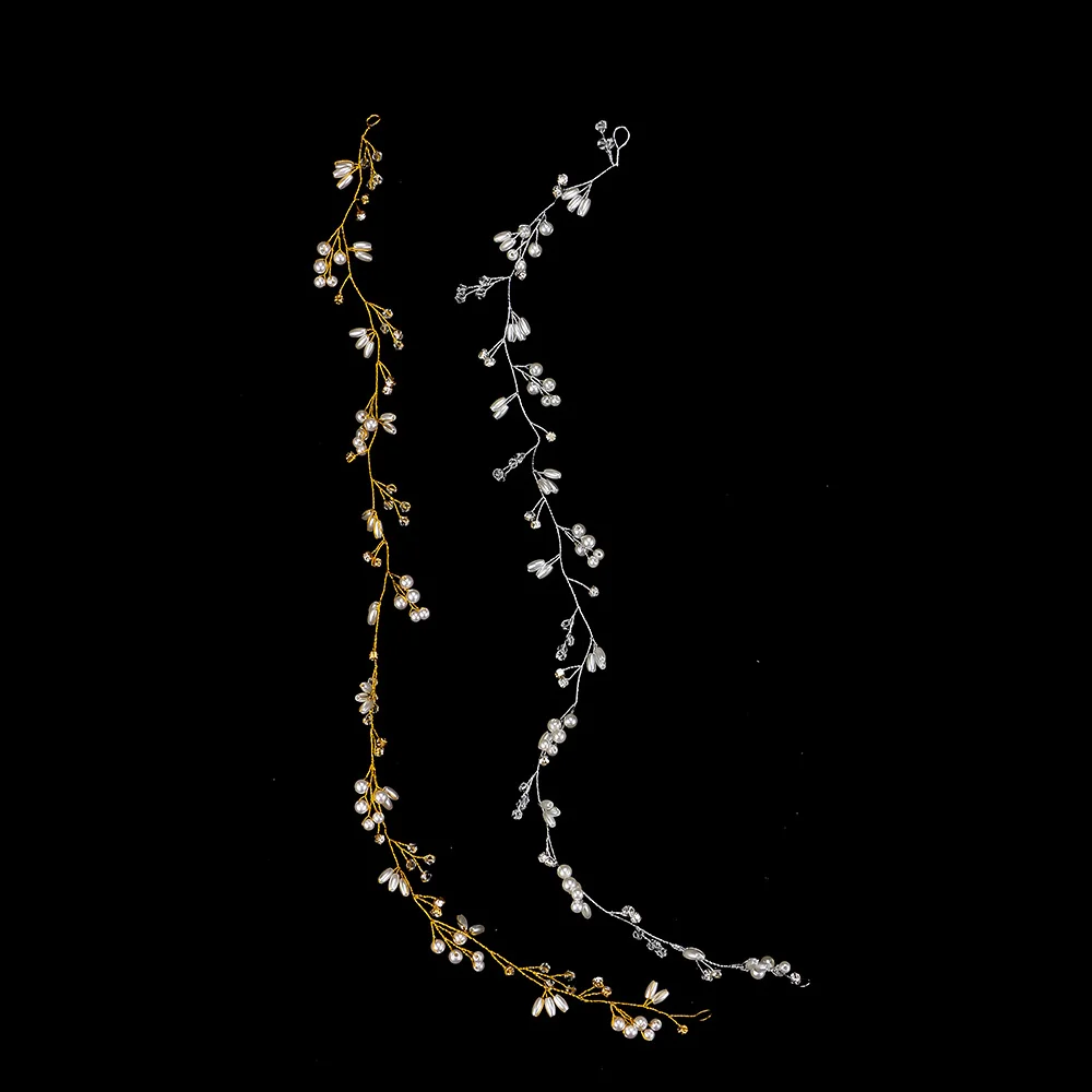 Fashion Romantic Women Crown Floral Crystal Simulated Pearl Headband Handmade 50CM Bride Wedding Jewelry Alloy Hairband | Украшения и
