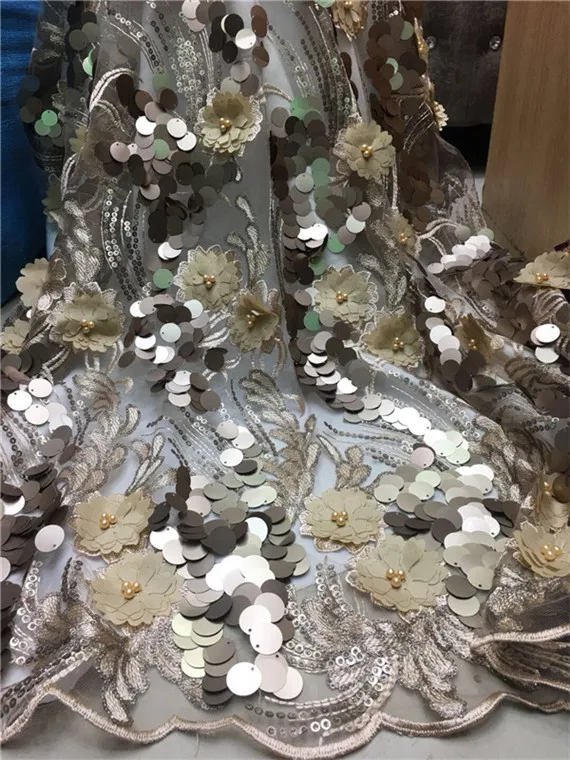 Красивый дизайн расшитая блестками сетчатая кружевная ткань для женщин вечернее
