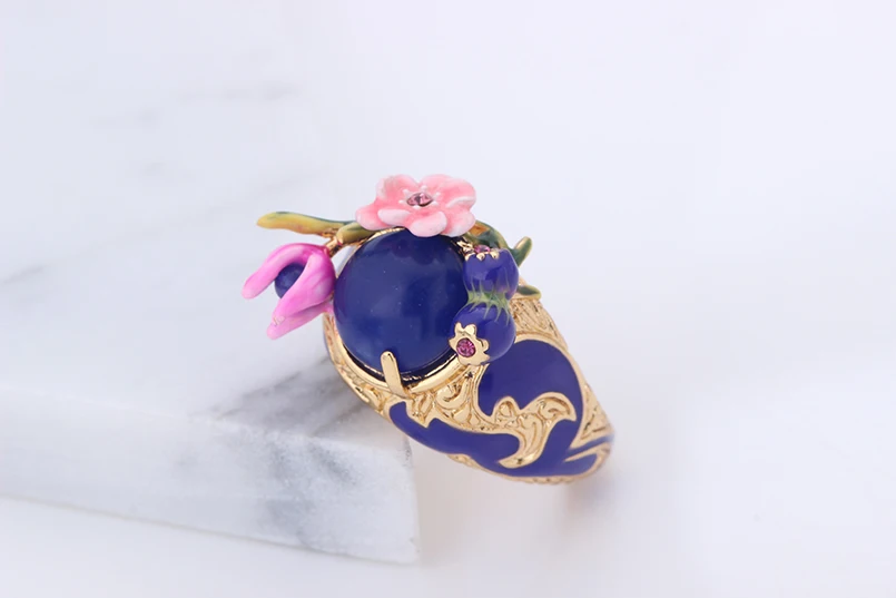 MISHA Luxury Rings For Women Enamel Glaze Handmade Blue Purple Ring Simulation Gems Jewelry For Ladies Girlfriends Gift L460