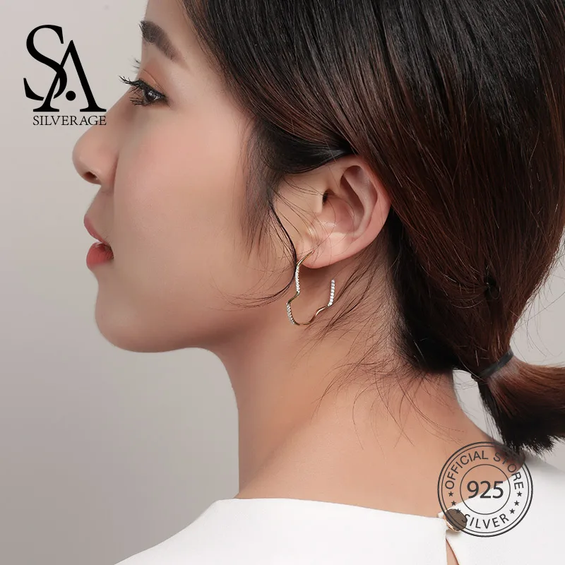 SA SILVERAGE 100% 925 Sterling Silver Sky City Lightning Gold Color Drop Earrings for Women 2018 New |