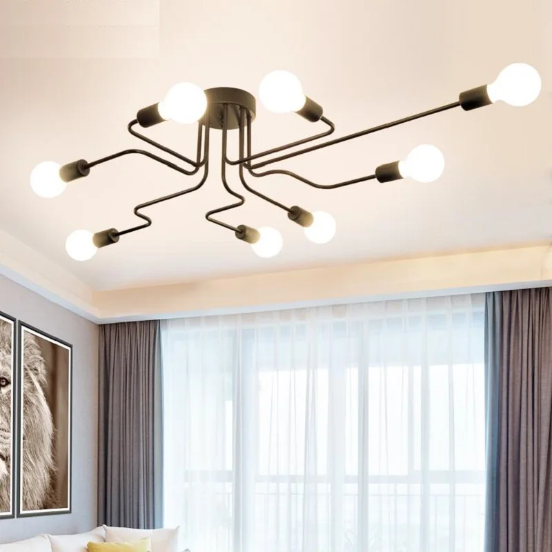 

Кованое железо 4/6/8 огни многожильный стержень трубка рычаг потолочный купол лампа творческая личность ретро ностальгия кафе бар потолочный светильник