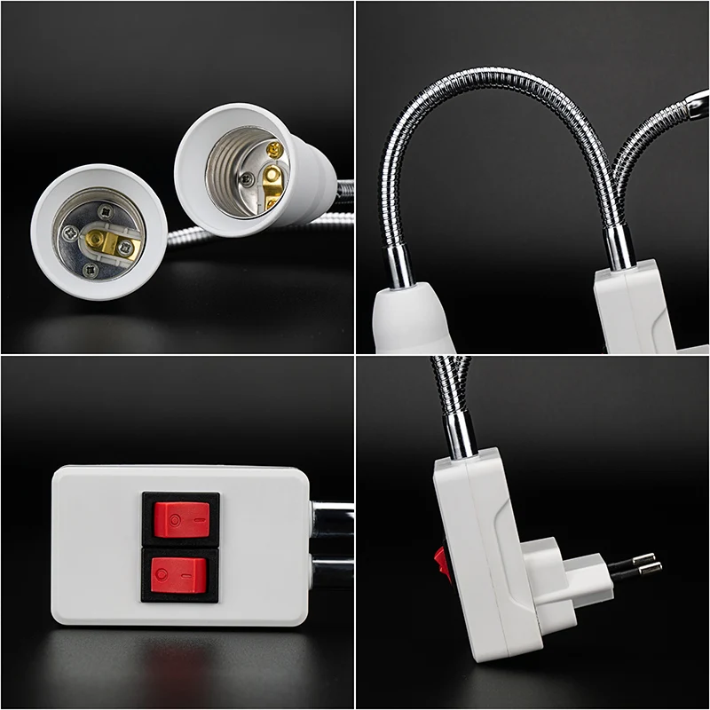 

Double Head Flexible Lamp Base With LED Bulb AC85-265V Switch EU US Plug Lamp Holder AC220V E27 3W 5W 7W 8W 12W 15W 18W LED Blub