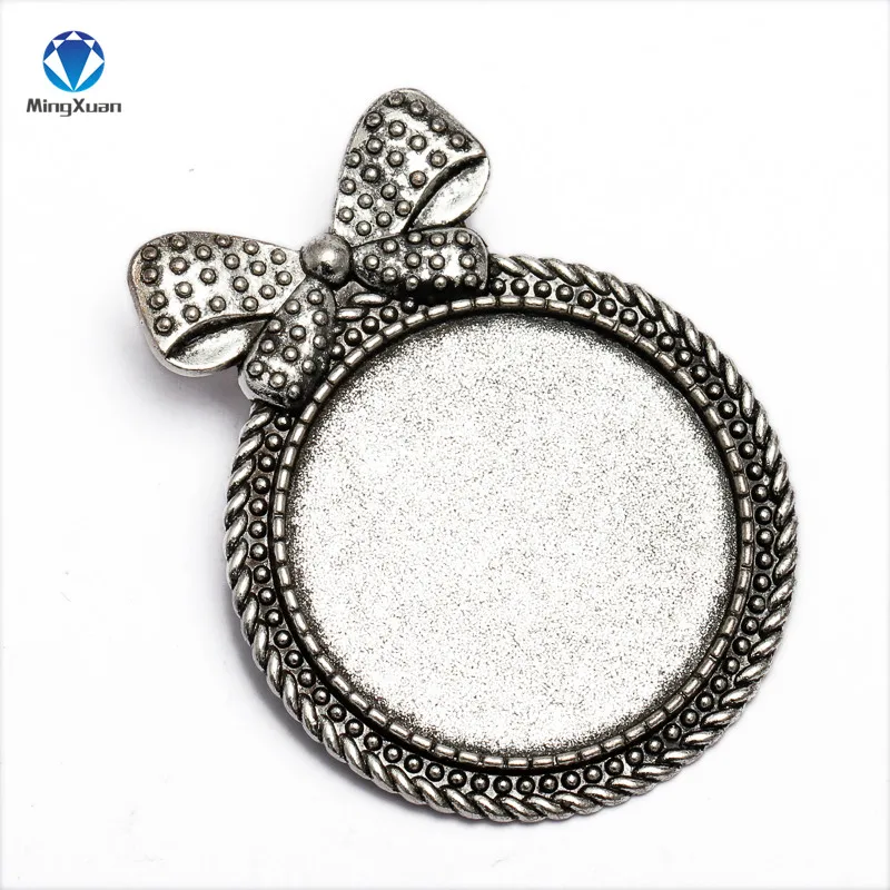 Antique Silver MINGXUAN 5 шт. Внутренний размер 30 мм Брошь базовые заготовки Лук Подвеска Установка кабошон лоток брошь иглы DIY ювелирных изделий - Цвет: Antique Silver