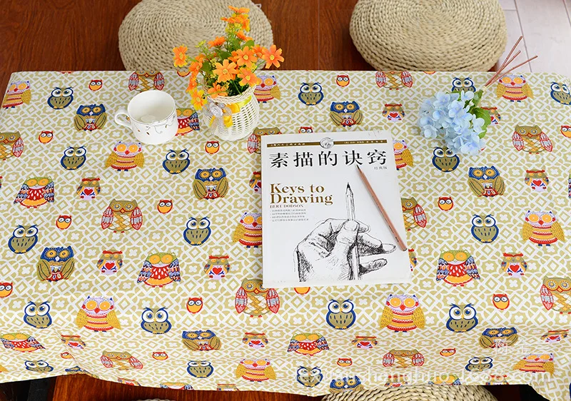 Cotton Linen Print Color Owls Customed Tablecloth Cover Table Deco 17317c | Дом и сад