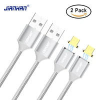 Магнитный кабель JianHan 2 в упаковке, Micro USB, зарядное устройство, 1 м, плетеная быстрая зарядка, 2 А, светодиодный Мощный магнитный кабель для тел...